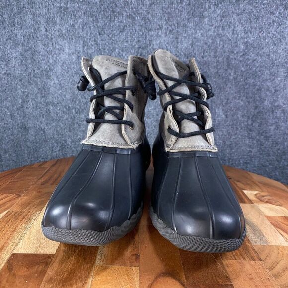 Sperry Saltwater Duck Boots Womens 8.5 Gray Black Leather Rain Shoes - Picture 3 of 10